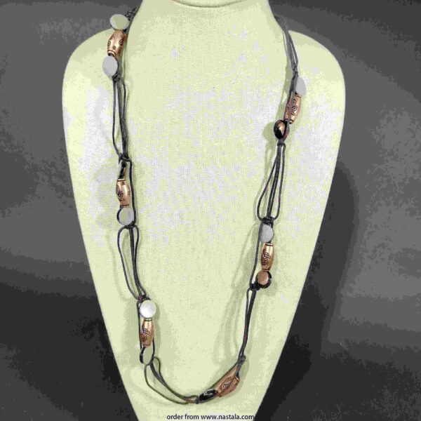 Earthy Tribal-Inspired Necklace with Leather Cord & Carved Beads
