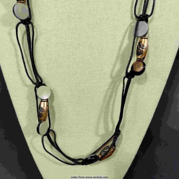 Earthy Tribal-Inspired Necklace with Leather Cord & Carved Beads - Image 2