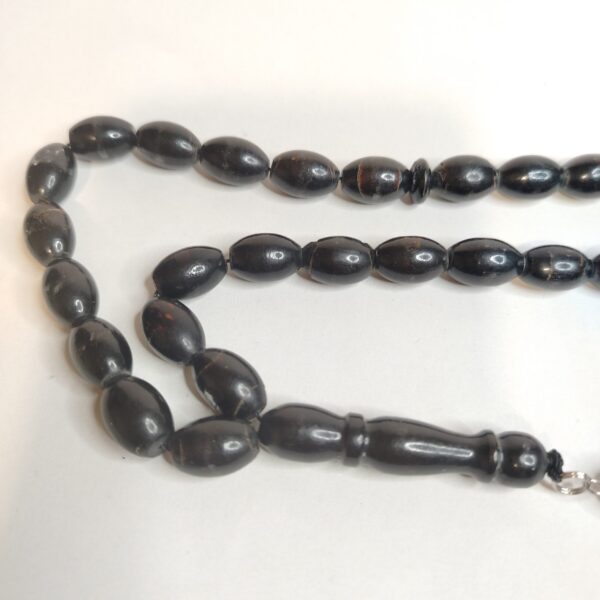 Natural Black Yusr Coral Prayer Beads – 33 Beads Misbaha with Silver color Tassel مسبحة يسر - مرجان طبيعي من النوادر - Image 5