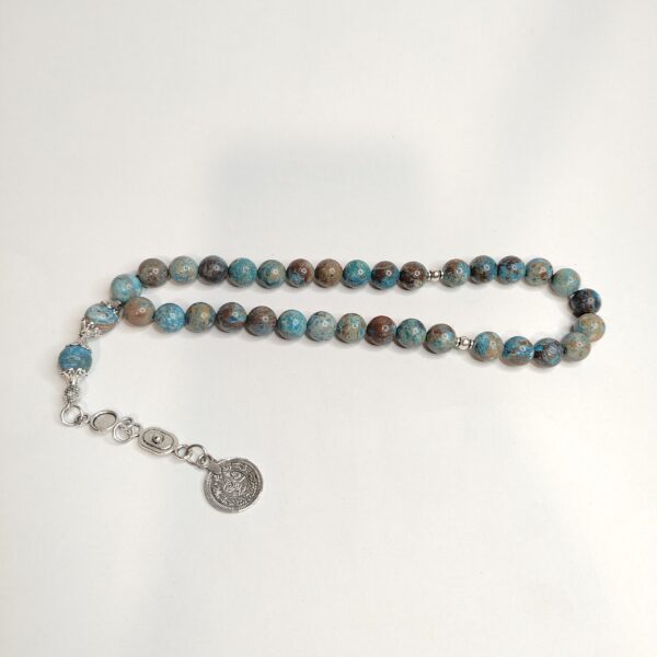 Natural Turquoise Stone Misbaha with Silver Accents and Islamic Charmمسبحة فيروز حجر طبيعي 33 حبة - Image 5