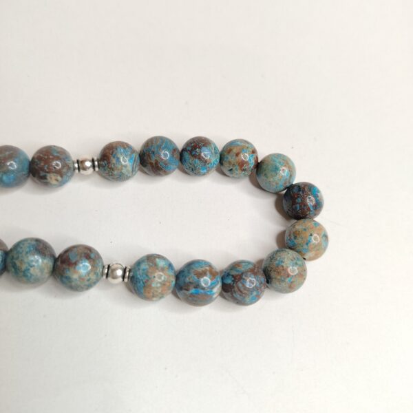 Natural Turquoise Stone Misbaha with Silver Accents and Islamic Charmمسبحة فيروز حجر طبيعي 33 حبة - Image 2