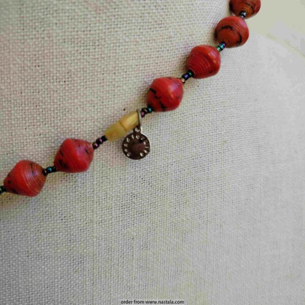 "Bead For Life" Handmade Red Paper Bead Necklace - Image 3