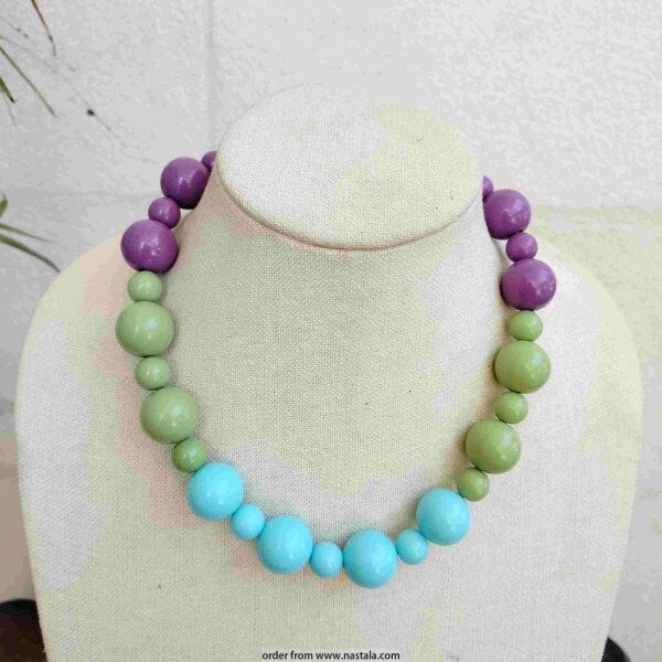 Chunky Colorful Bead Necklace – Purple, Green & Blue