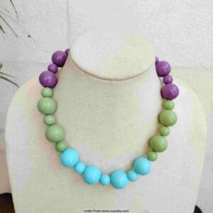 Chunky Colorful Bead Necklace – Purple, Green & Blue