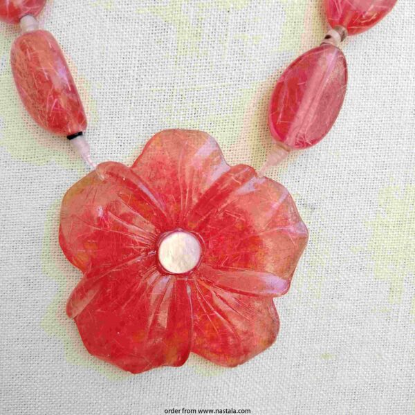 Bold Red Floral Statement Necklace - Image 2