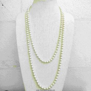 Vintage-Style Long Faux Pearl Necklace with Filigree Clasp