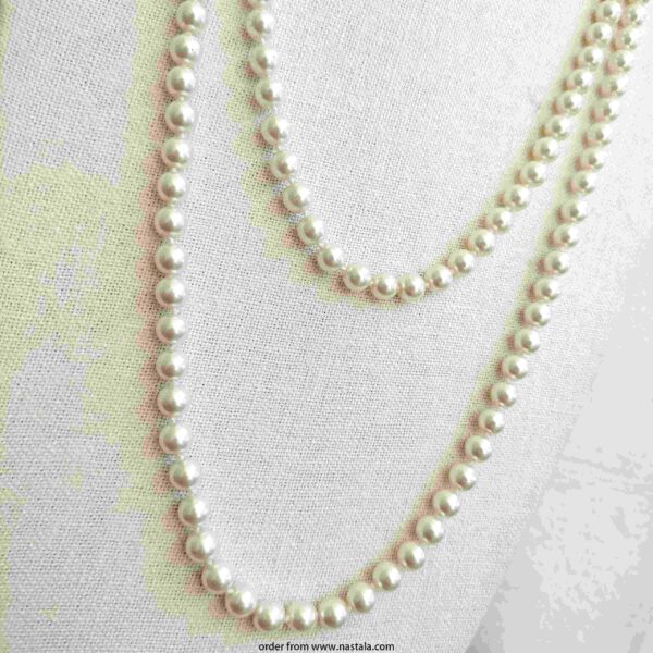 Vintage-Style Long Faux Pearl Necklace with Filigree Clasp - Image 2