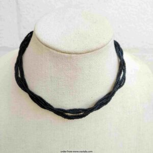 Twisted Multi-Strand Black Seed Bead Necklace