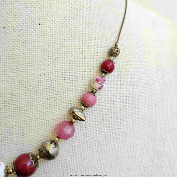 Vintage-Inspired Pink & Floral Beaded Necklace – Romantic Boho Jewelry - Image 3