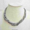 Multi-Strand Metallic Beaded Necklace – Silver Tone Statement Jewelry