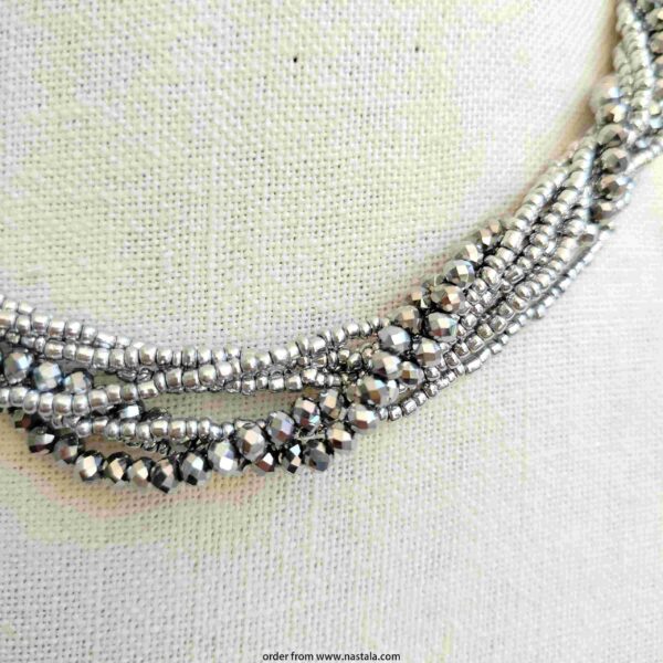 Multi-Strand Metallic Beaded Necklace – Silver Tone Statement Jewelry - Image 2