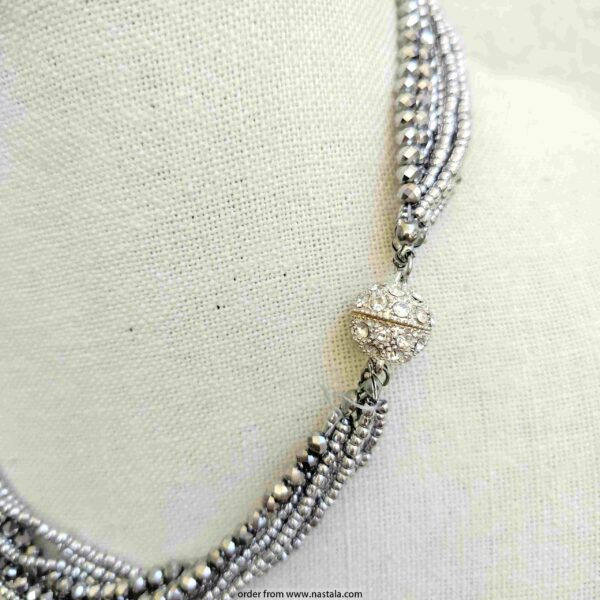 Multi-Strand Metallic Beaded Necklace – Silver Tone Statement Jewelry - Image 3