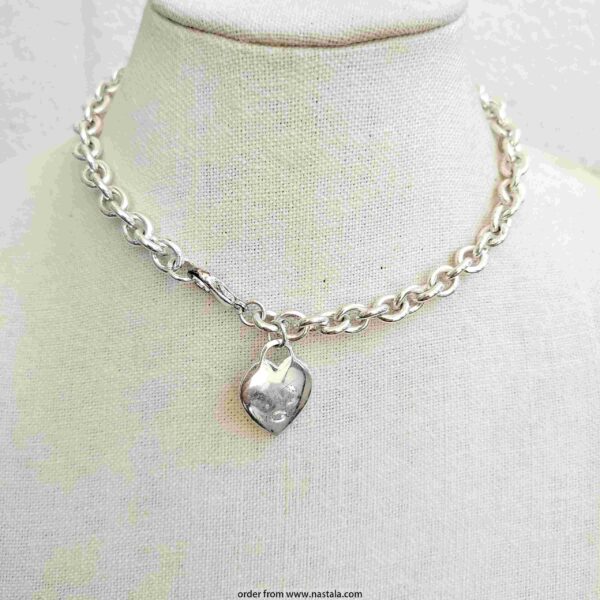 Silver Chain Choker with Heart Lock Charm