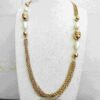 Vintage-Inspired Gold Chain Necklace with Textured Beads and Faux Pearls