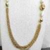 Vintage-Inspired Gold Chain Necklace with Textured Beads and Faux Pearls - Image 2