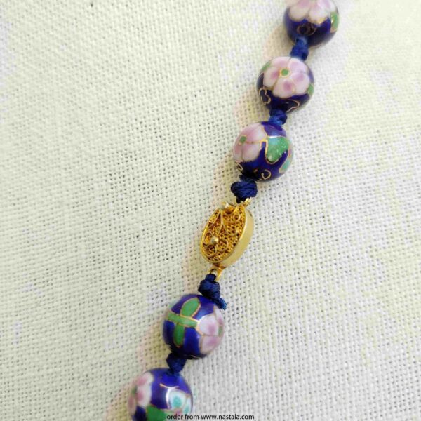 Vintage Cloisonné Beaded Necklace with Hand-Painted Floral Design - Image 2