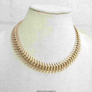 Vintage Gold Tone Fishbone Link Choker – Marked West Germany