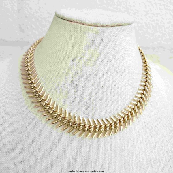 Vintage Gold Tone Fishbone Link Choker – Marked West Germany