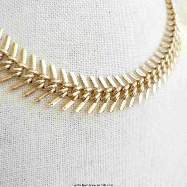Vintage Gold Tone Fishbone Link Choker – Marked West Germany - Image 3