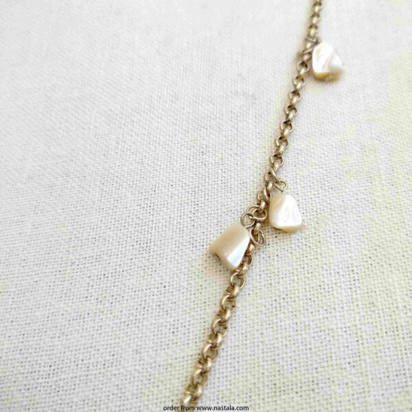 Vintage Mother of Pearl Shell Dangle Necklace on Gold-Tone Chain - Image 3