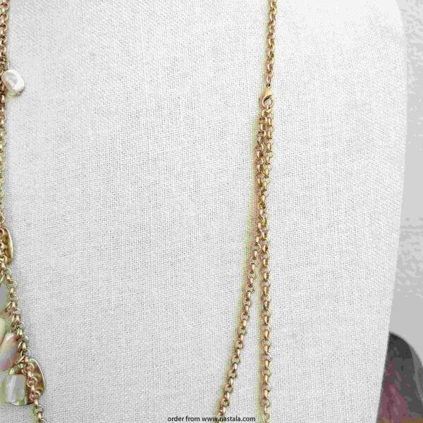 Vintage Mother of Pearl Shell Dangle Necklace on Gold-Tone Chain - Image 2