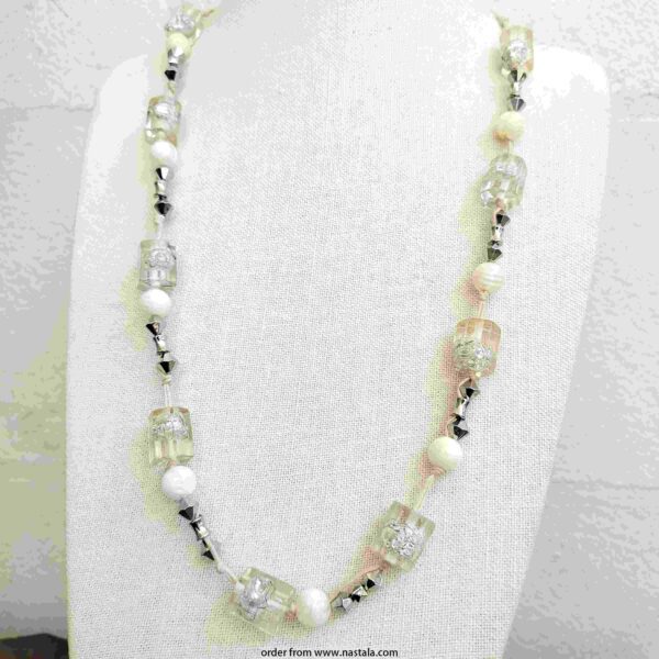 Resin Cube and Pearl Bead Necklace – Modern Boho Statement