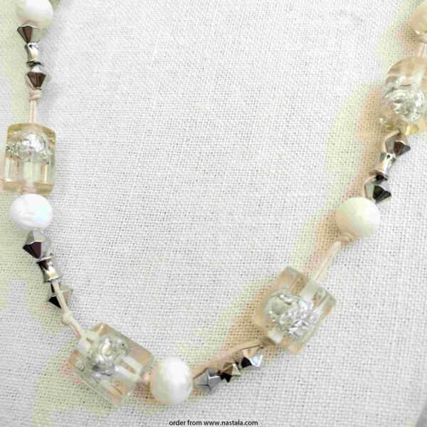 Resin Cube and Pearl Bead Necklace – Modern Boho Statement - Image 4