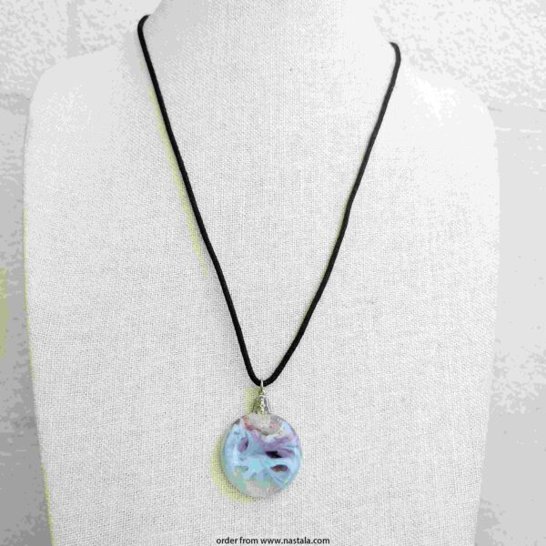 Artisan Swirl Glass Pendant Necklace on Black Cord