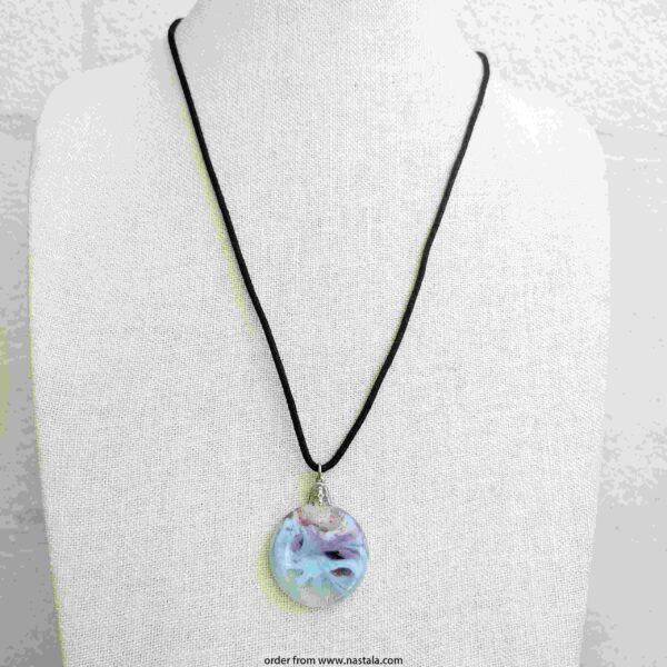 Artisan Swirl Glass Pendant Necklace on Black Cord