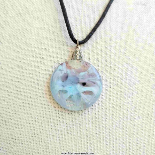 Artisan Swirl Glass Pendant Necklace on Black Cord - Image 3