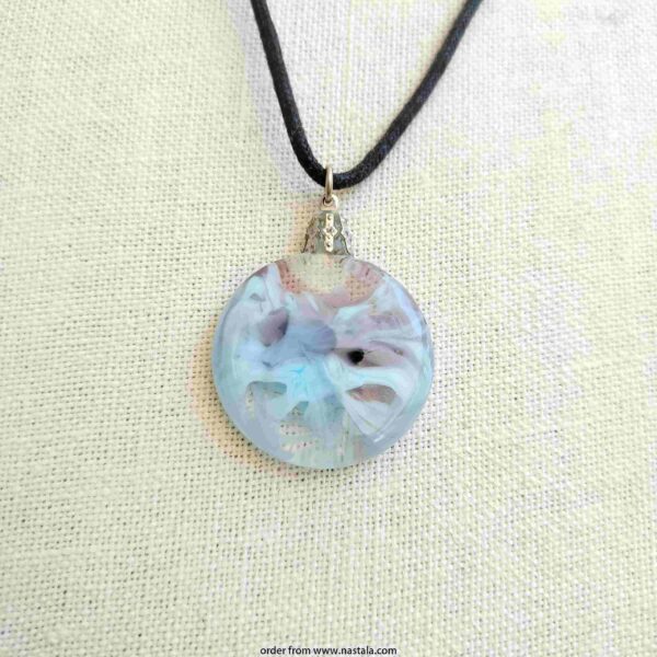 Artisan Swirl Glass Pendant Necklace on Black Cord - Image 3