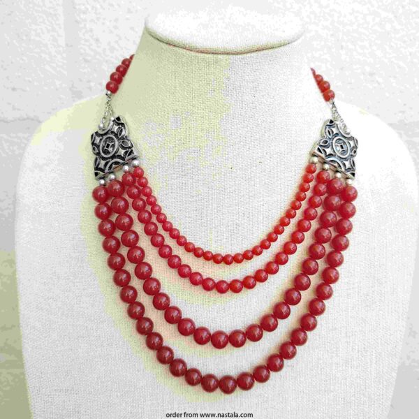 Bold Red Beaded Statement Necklace عقد خرز أحمر جريء
