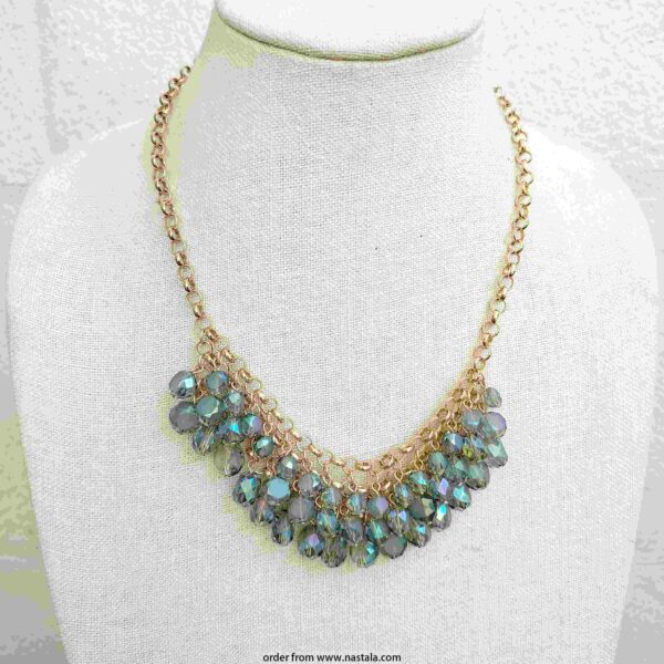 Iridescent Crystal Cluster Statement Necklace – Gold Chain