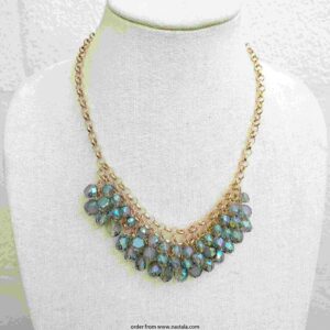 Iridescent Crystal Cluster Statement Necklace – Gold Chain