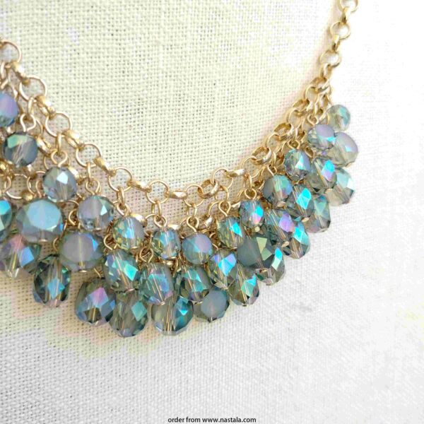 Iridescent Crystal Cluster Statement Necklace – Gold Chain - Image 3