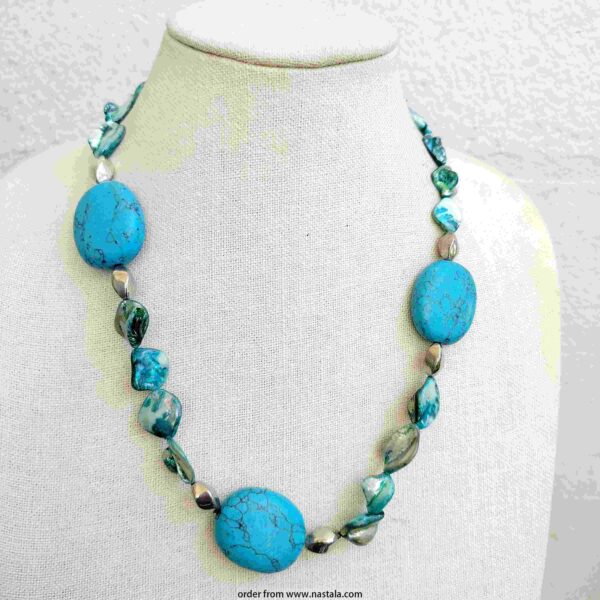 Turquoise & Abalone Shell Mixed Gemstone Necklace