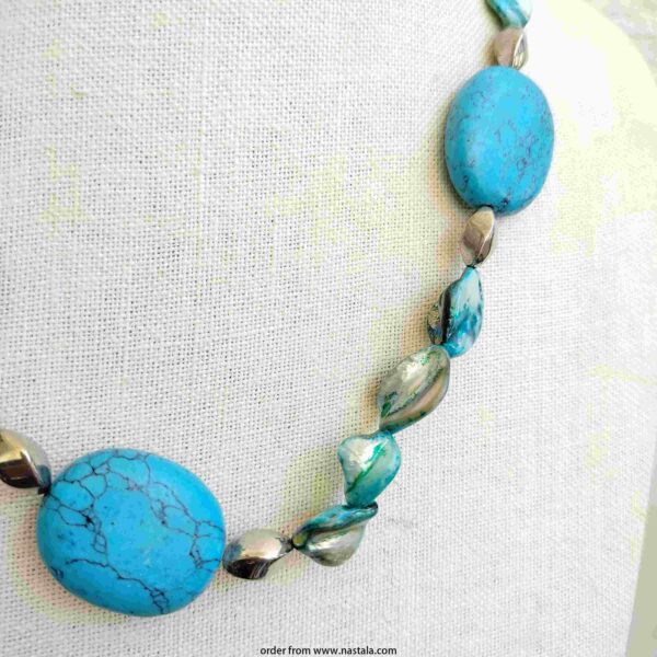 Turquoise & Abalone Shell Mixed Gemstone Necklace - Image 4