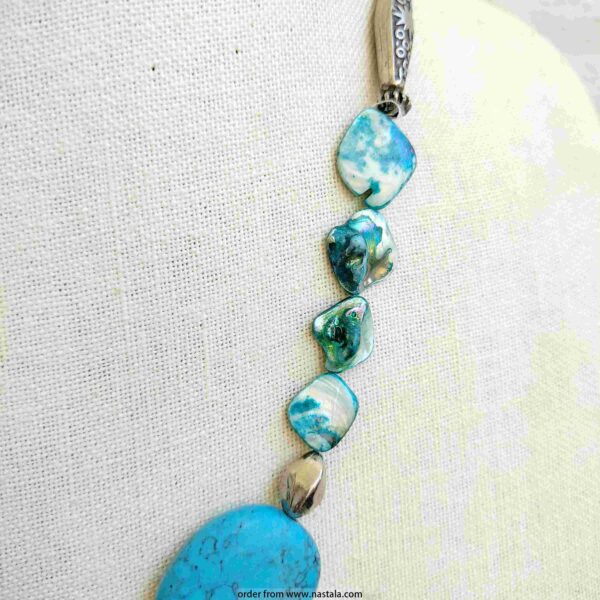 Turquoise & Abalone Shell Mixed Gemstone Necklace - Image 2