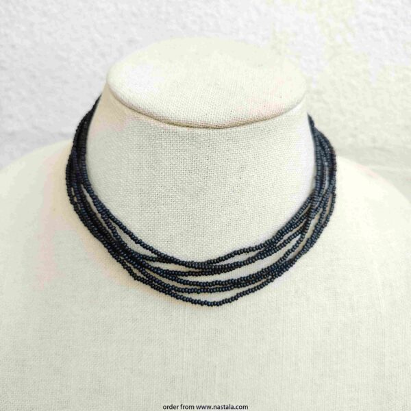 Black Multi-Strand Seed Bead Choker Necklace