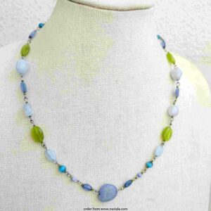 Blue and Green Mixed Bead Necklace – Handmade Boho Style