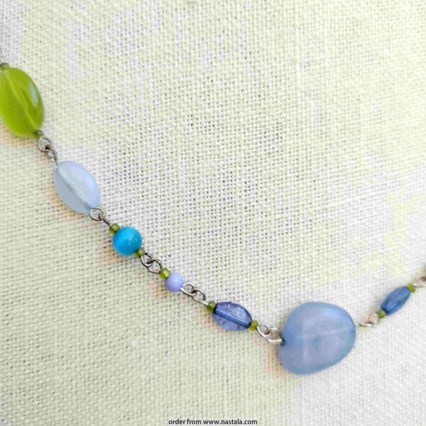Blue and Green Mixed Bead Necklace – Handmade Boho Style - Image 3