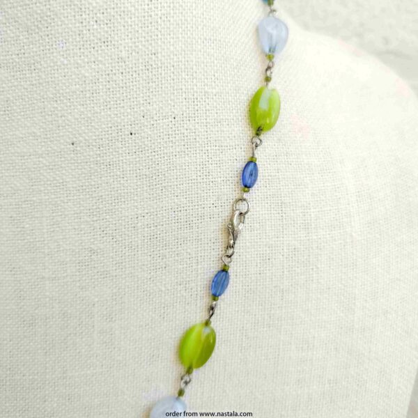 Blue and Green Mixed Bead Necklace – Handmade Boho Style - Image 2