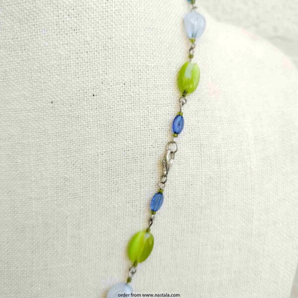 Blue and Green Mixed Bead Necklace – Handmade Boho Style - Image 2