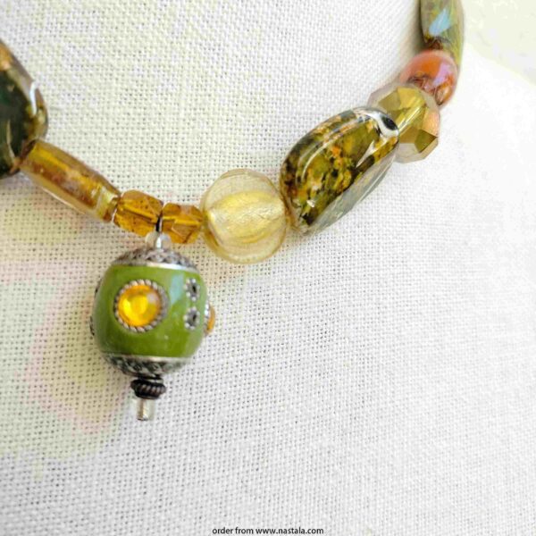 Earth-Toned Chunky Statement Necklace with Green Pendant – Bold Artisan Jewelry - Image 4