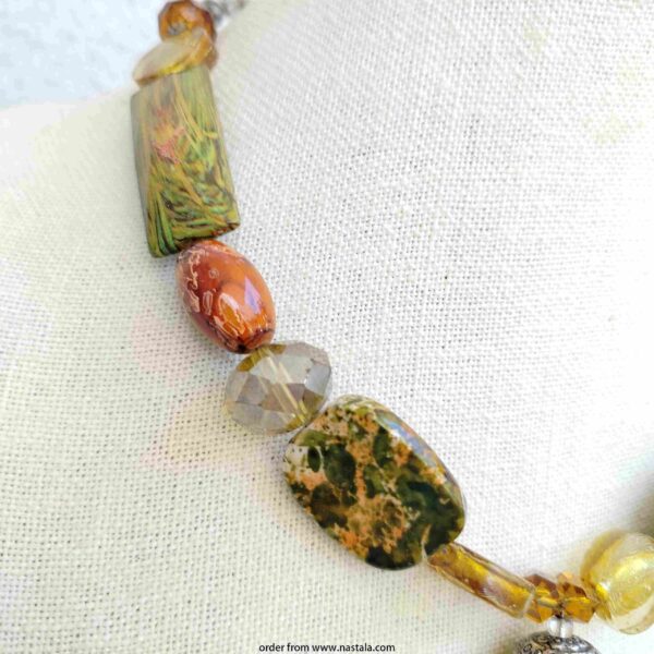 Earth-Toned Chunky Statement Necklace with Green Pendant – Bold Artisan Jewelry - Image 5