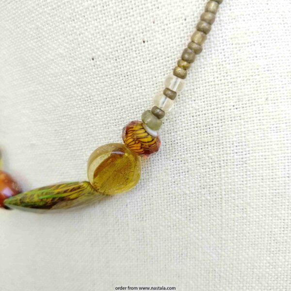Earth-Toned Chunky Statement Necklace with Green Pendant – Bold Artisan Jewelry - Image 6