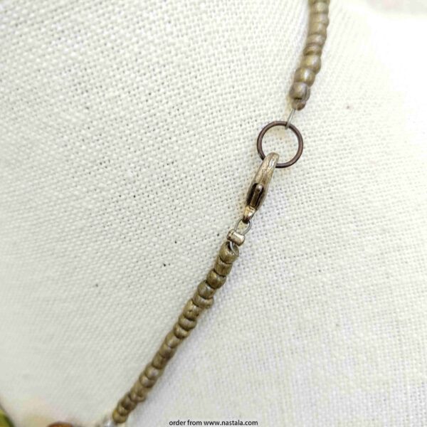 Earth-Toned Chunky Statement Necklace with Green Pendant – Bold Artisan Jewelry - Image 3