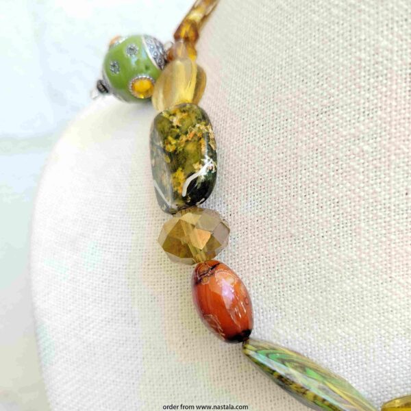 Earth-Toned Chunky Statement Necklace with Green Pendant – Bold Artisan Jewelry - Image 2
