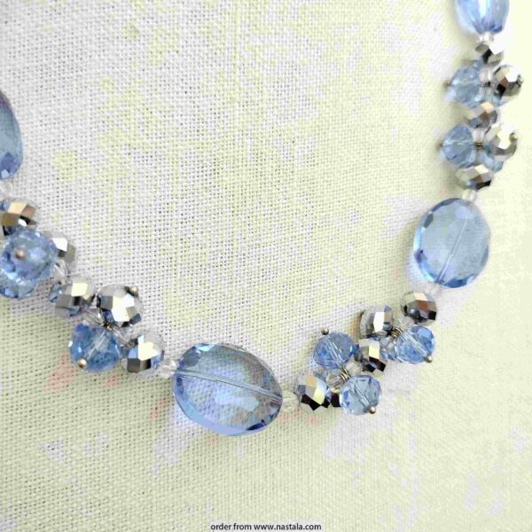 Elegant Blue Crystal Beaded Necklace with Silver Accents - Image 2
