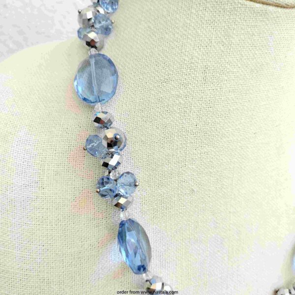 Elegant Blue Crystal Beaded Necklace with Silver Accents - Image 3